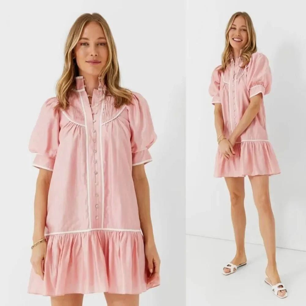Tuckernuck Pomander Place Pink Puff Sleeve Beatrix Dress L